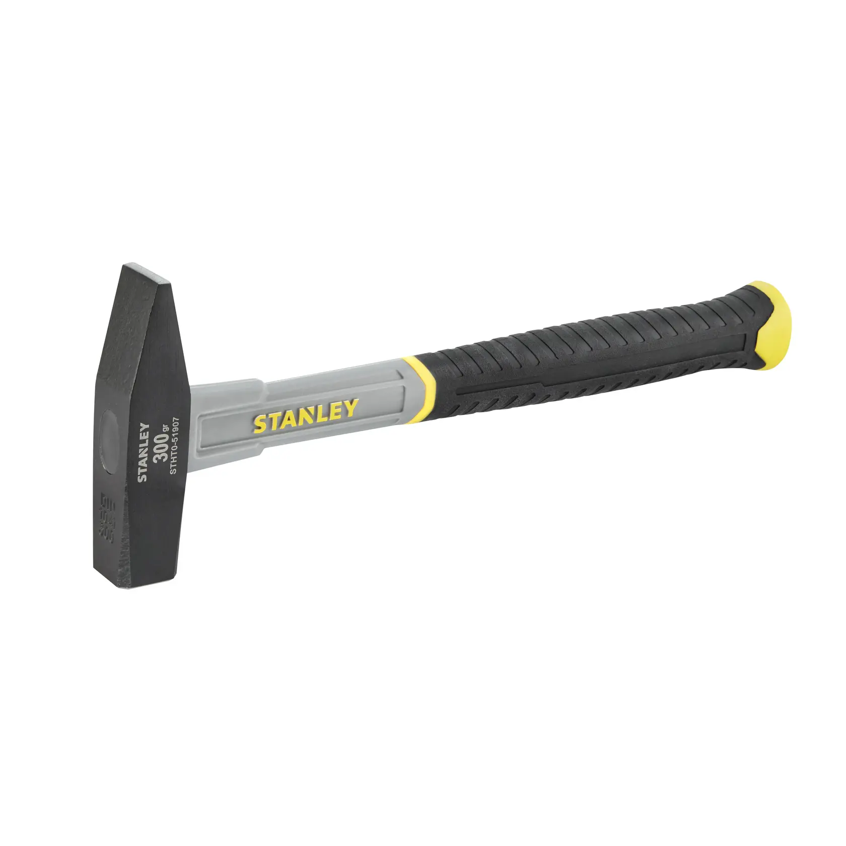 Stanley STHT0-51907 martillo cabeza negra y mango gris, negro, amarillo, foto lateral.