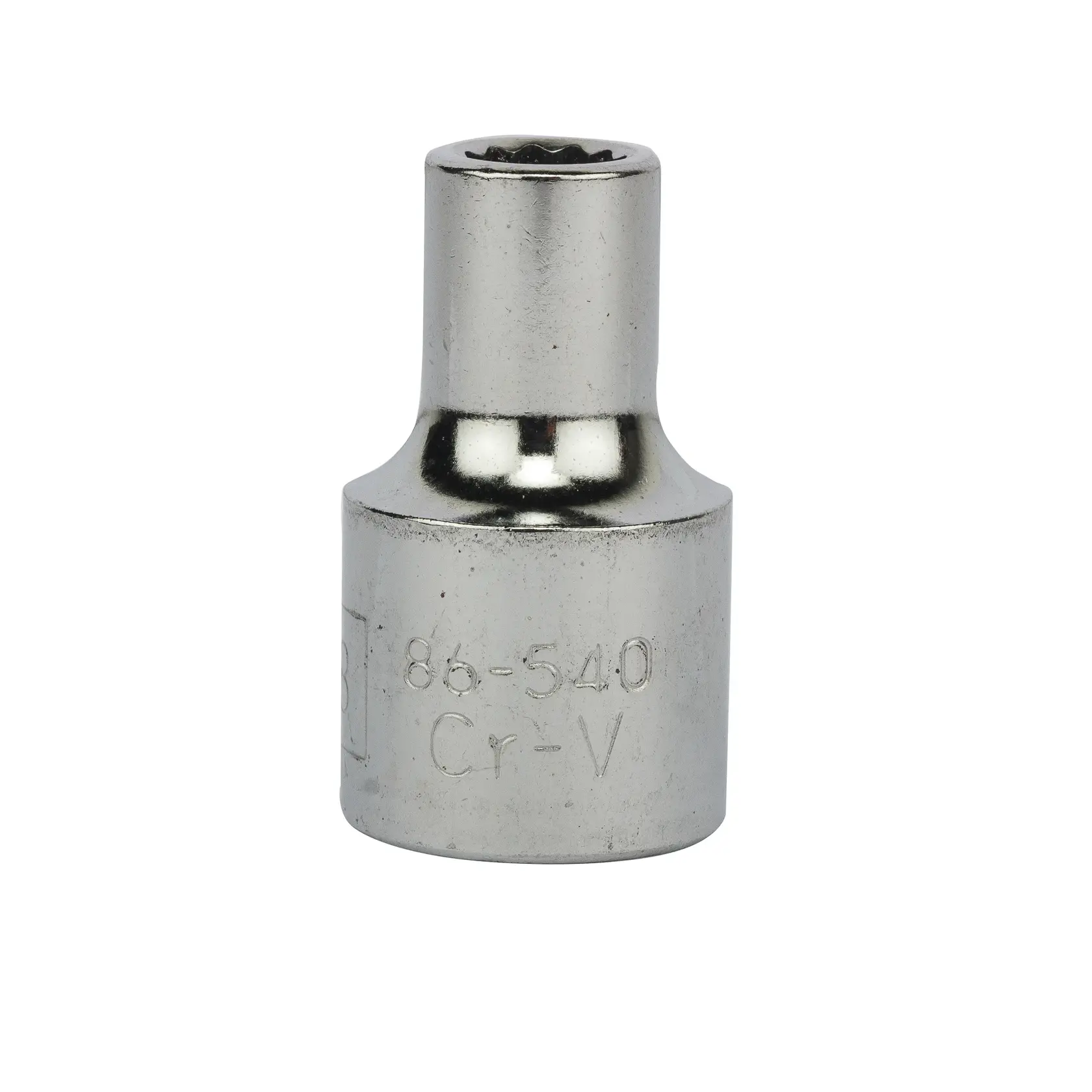 Fotografía de dado cromado STANLEY 1-86-540 con diseño de doce puntas, vista del producto sobre fondo blanco.