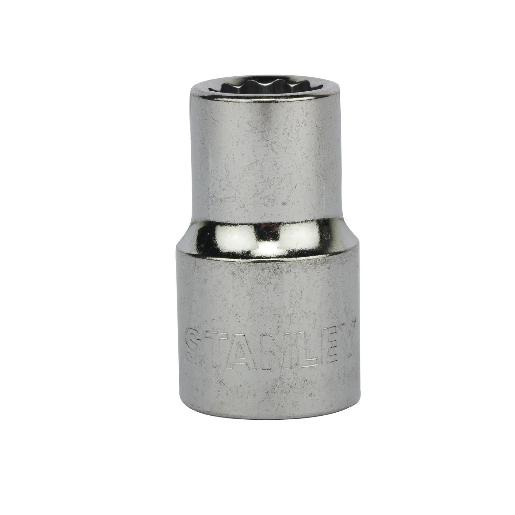 Fotografía de STANLEY 1-86-544 cabeza de tubo cromada, ángulo frontal, marca grabada, acabado metálico brillante.