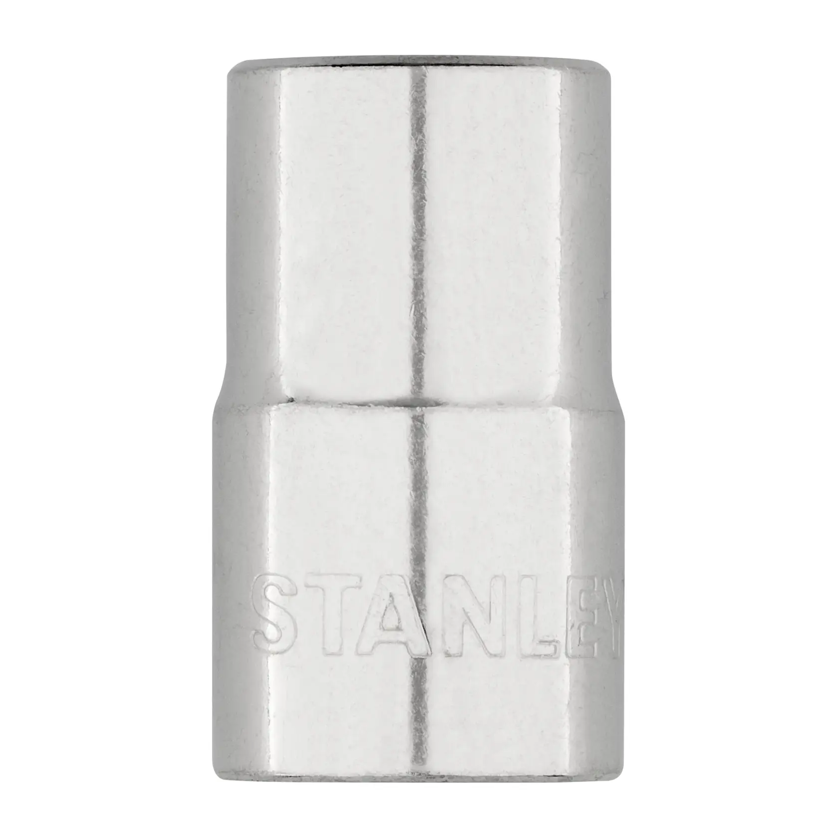 STANLEY 4-86-514 dado cromado, forma cilíndrica, vista frontal, accesorio de herramienta sobre fondo blanco.