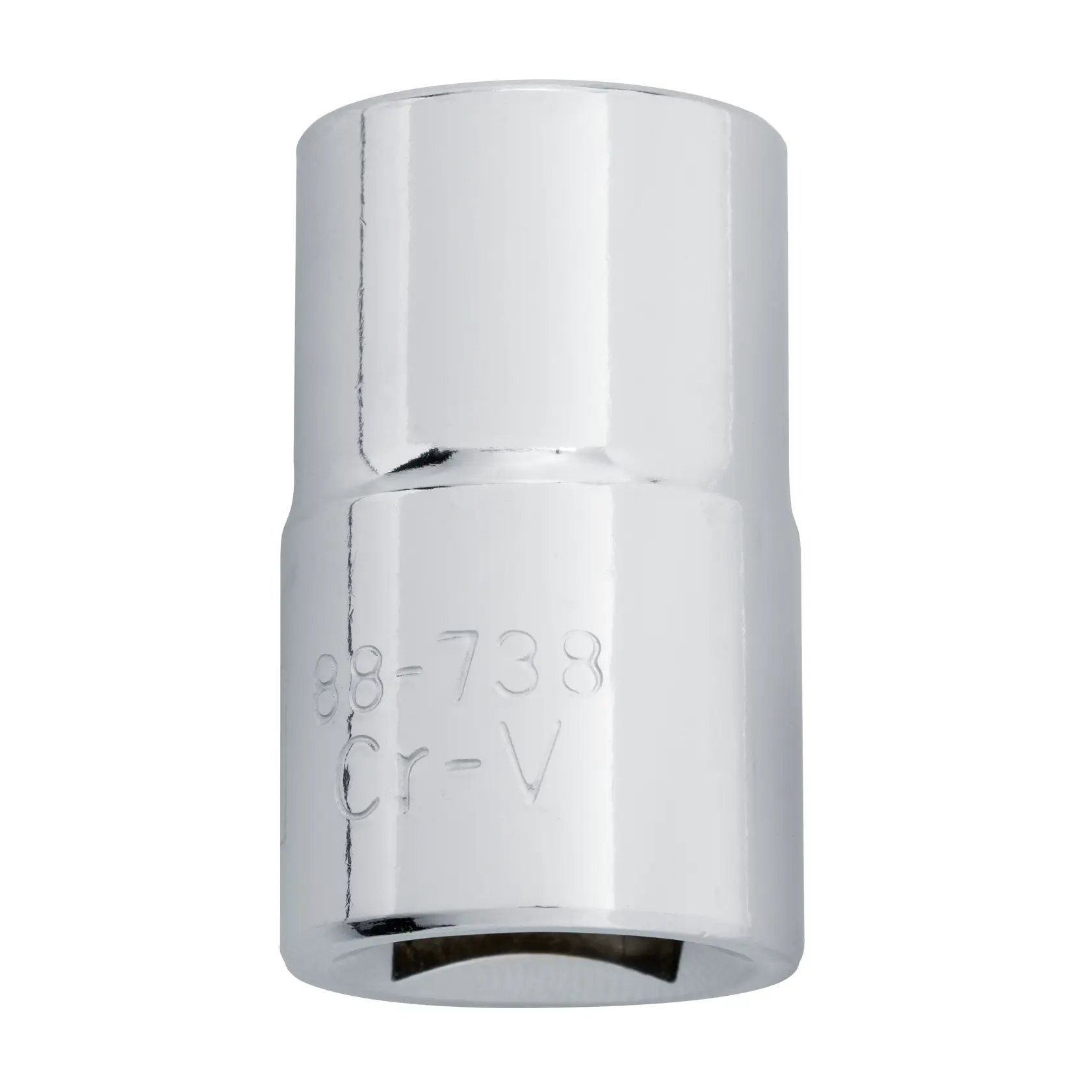 STANLEY 4-88-738 dado cromado, hexágono simple, fotografía de producto, ángulo frontal sobre fondo blanco.