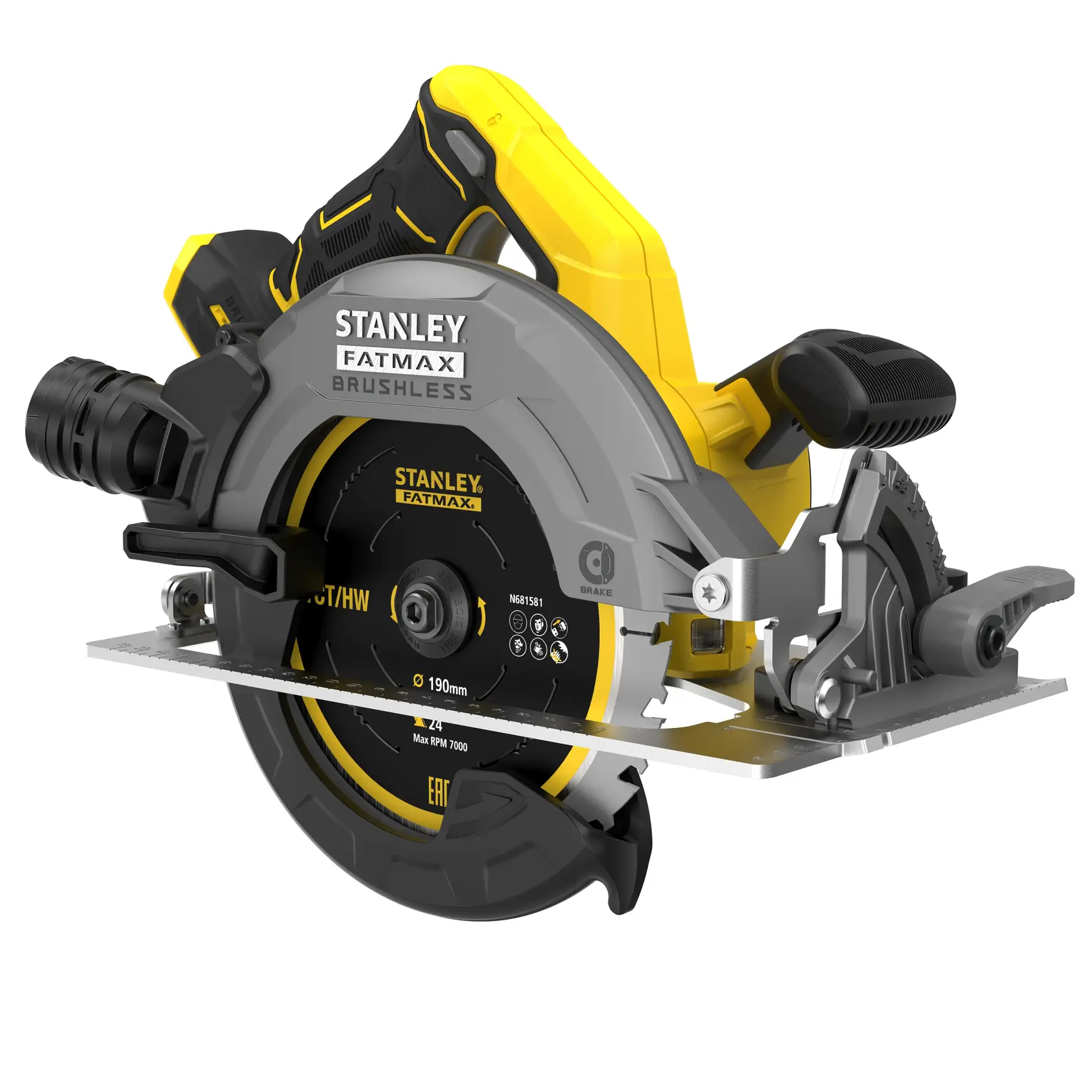 Foto de sierra circular STANLEY, SKUs SBC550, SBC550-B2, gris/amarillo, Fatmax brushless.