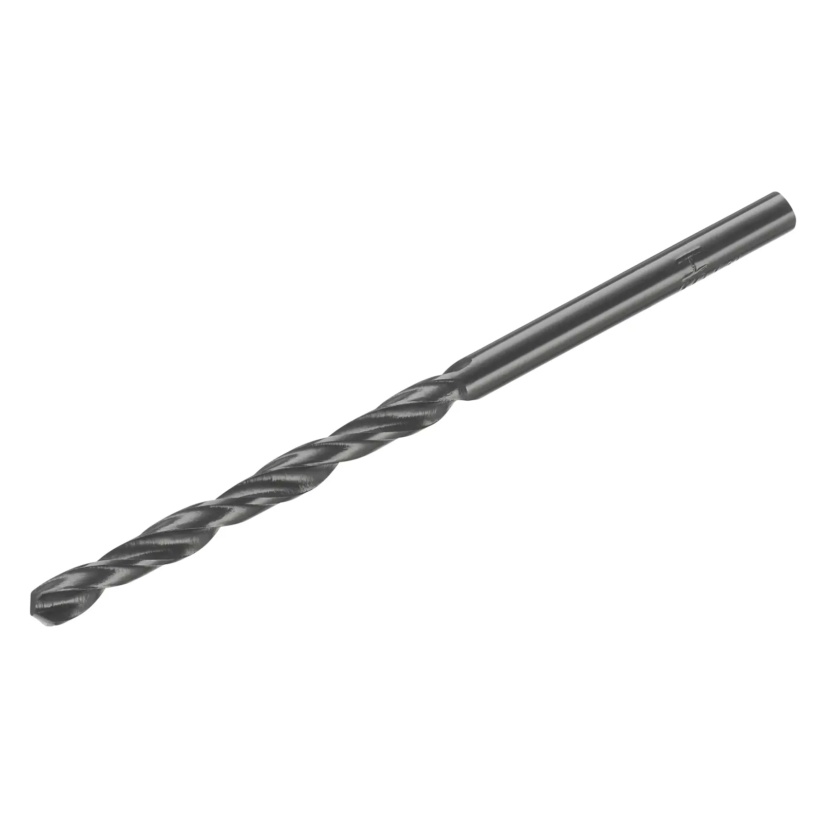 STANLEY STA50020C broca helicoidal, acabado metálico negro, ángulo lateral, fotografía de producto.