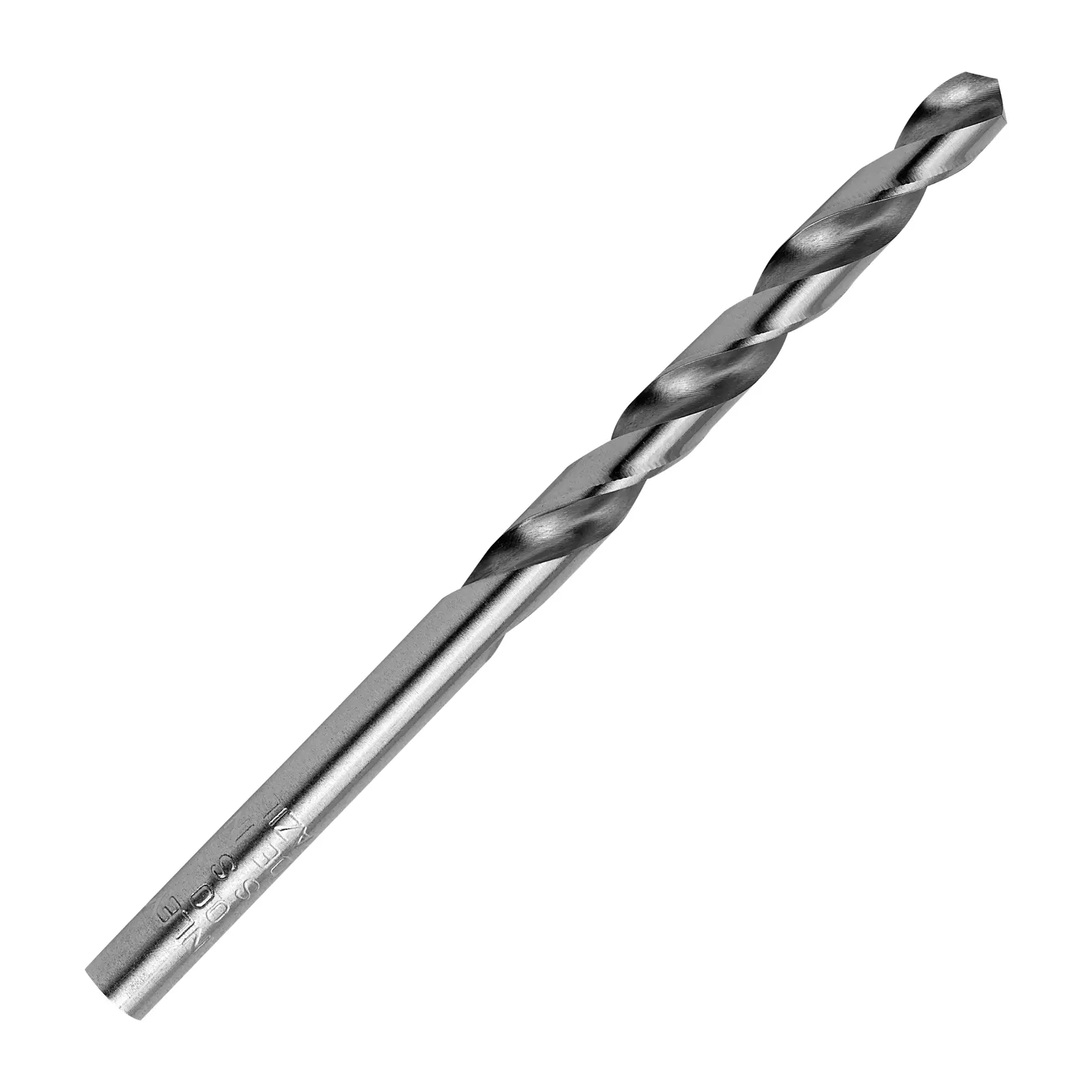 STANLEY STA50050C broca de metal plateado, fotografía del producto sobre fondo blanco, ángulo lateral.