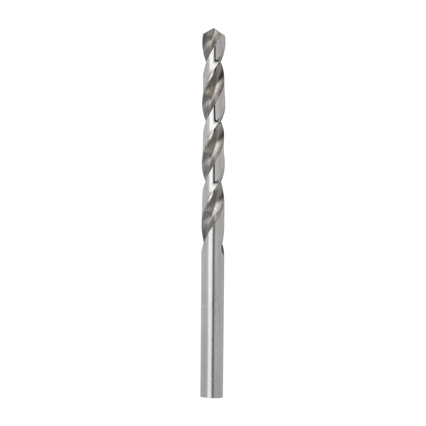 Broca para metal STANLEY STA50055B, color plateado, primer plano sobre fondo blanco, vástago recto, estrías en espiral.