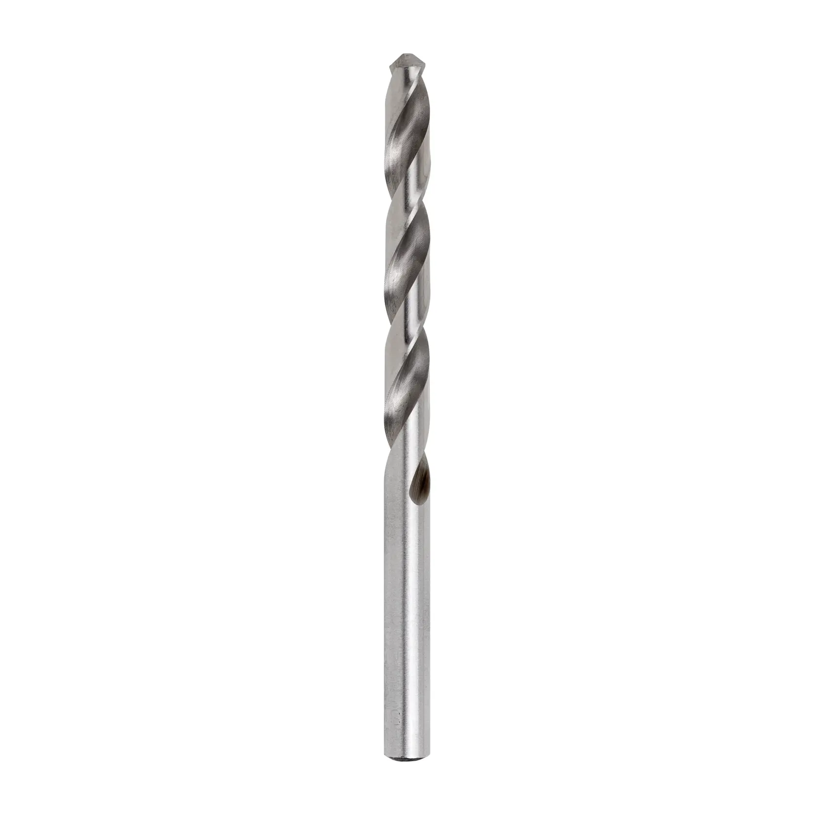 STANLEY STA50070C broca para metal, acabado plateado, diseño de espiral cilíndrico, ángulo frontal, fondo blanco.
