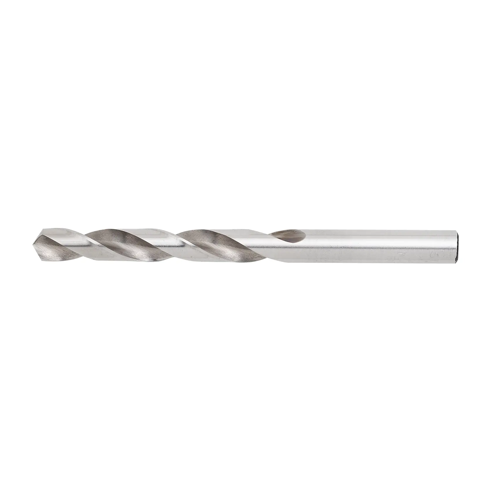 Broca de metal plateada STANLEY STA50095C, vista lateral, aislada sobre fondo blanco.