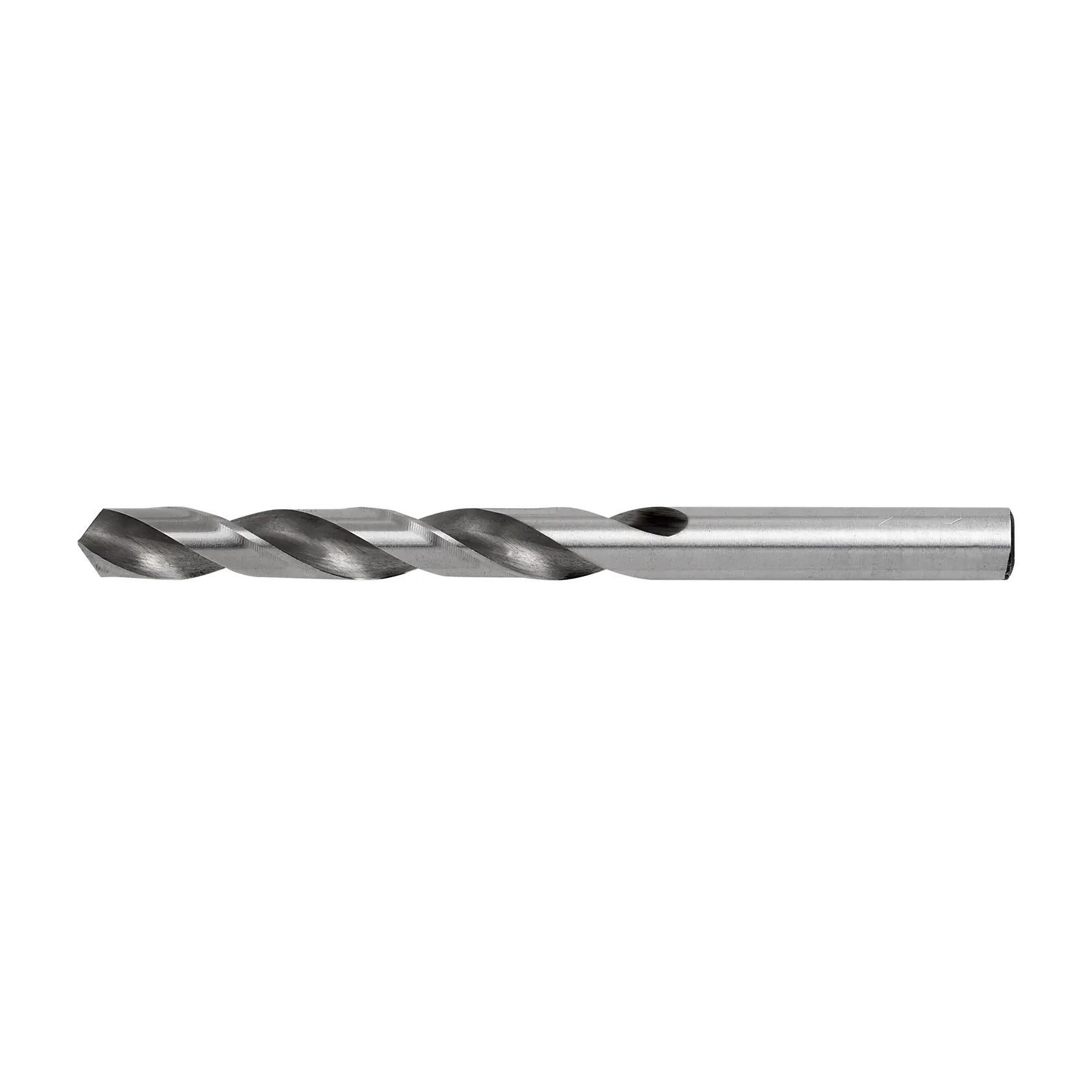 Broca para metal STANLEY STA50100C, vista frontal, acabado gris, mango cilíndrico, estrías en espiral.