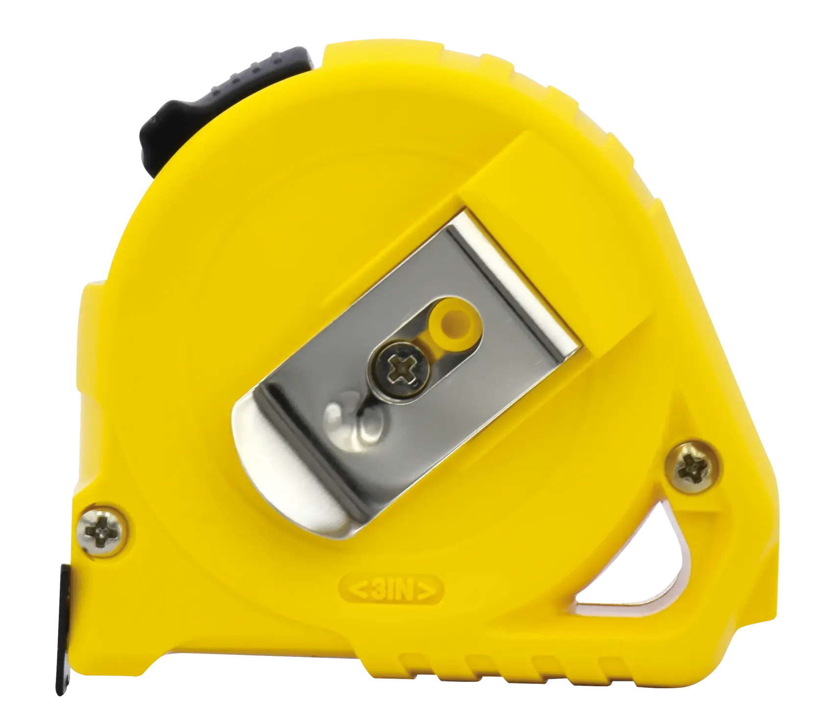 STANLEY STHT30505-840 cinta métrica, amarilla con clip de metal para cinturón, fotografía lateral del producto.