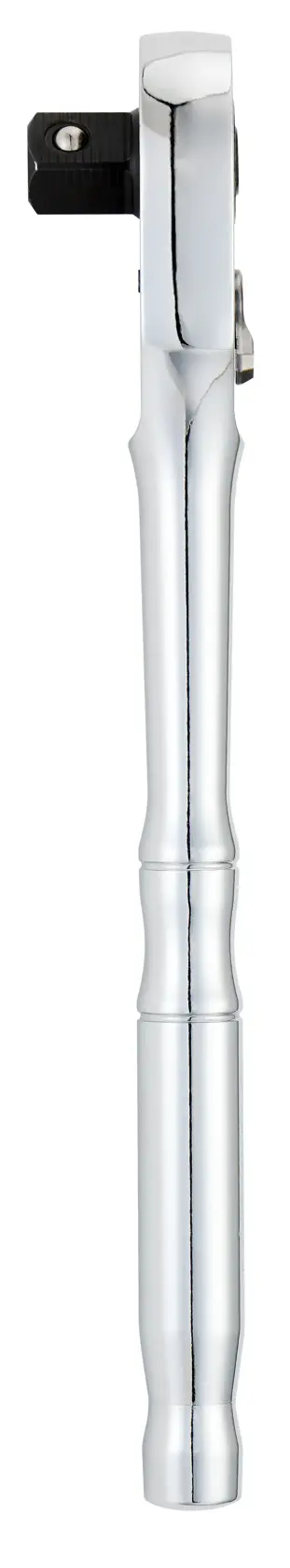 Mango de trinquete cromado STANLEY STMT17988-LA, llave de vaso vista lateral sobre fondo blanco.